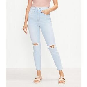 LOFT Women's Deconstructed High Waist Skinny Ankle Jeans Size 26/2 Distressed